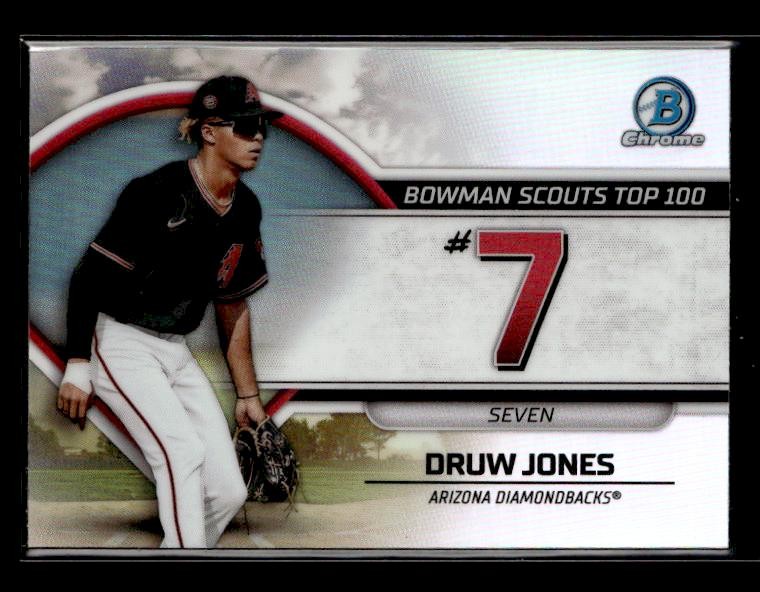 2023 Bowman #BTP-7 Druw Jones Bowman Scouts Top 100 Arizona Diamondbacks