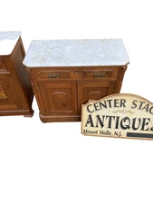65513   Antique Walnut Marble Top Washstand Chest Stand 4 hole
