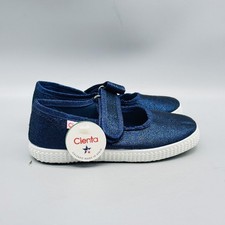 Cienta Shoes Kids Girls 11 Navy Blue Mary Jane Hook Loop Strap Sparkle Casual