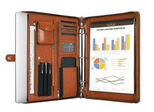 Brown Leather Padfolio for Women/Men, Business Leather Binder 3 Ring Portfoli...