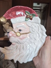 Vintage Fitz And Floyd Handpainted Omnibus 1995 Santa Face Tidbit / Candy Dish