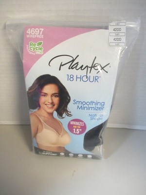 Playtex Women`s  Bra  BLACK  # 4697   Wire Free Smoothing Full Coverage  SZ 42DD