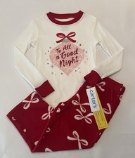 Carters Girl Christmas Pajamas Size 4 Pants Shirt 2 PC Set Cute Bow Pjs New