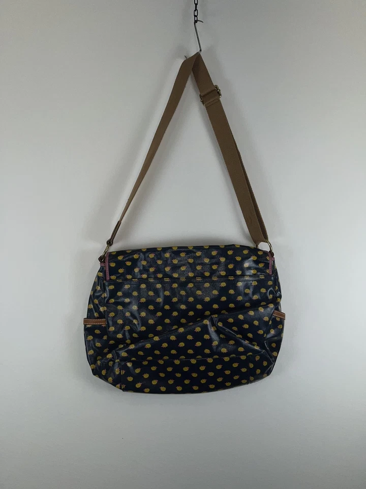 Женская сумка-мессенджер Fossil большой принт еж холщовый кожаный ремень - Изображение 3 из 4