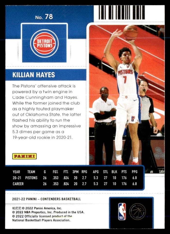 2021-22 Panini Contenders Ticket Killian Hayes Detroit Pistons #78 - Image 2 of 2