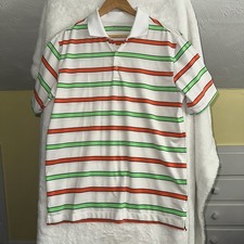 NIKE Golf DRI-FIT Tour Performance Polo Shirt Men  s White Orange Green Striped M