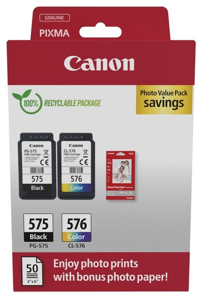Canon PG-575/CL-576 Photo Value Pack Originale Druckerpatronen Schwarz, Cyan,-image