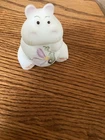 Fenton 2003 "Dewdrops" White Satin Hippo w/Pink Floral & Crystals