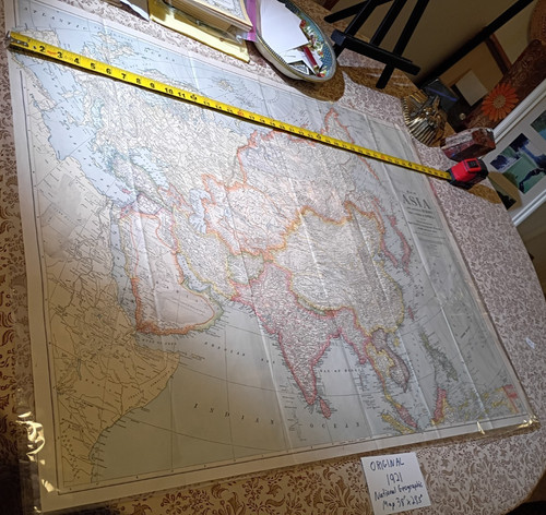 RARE Original 1921 Map Asia & Adjoining Europe with a Portion of Africa Nat Geo