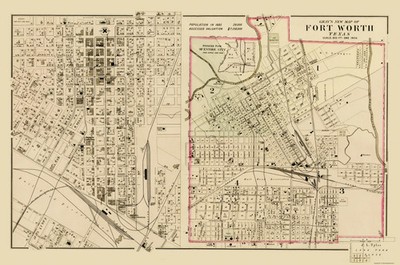 Historic City Map - Fort Worth Texas - Gray 1885 - Vintage Wall Art