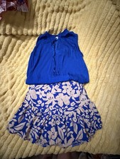 Women  s Two-Piece Skirt And Shirt Tank Set Royal Blue Tacky Size Small