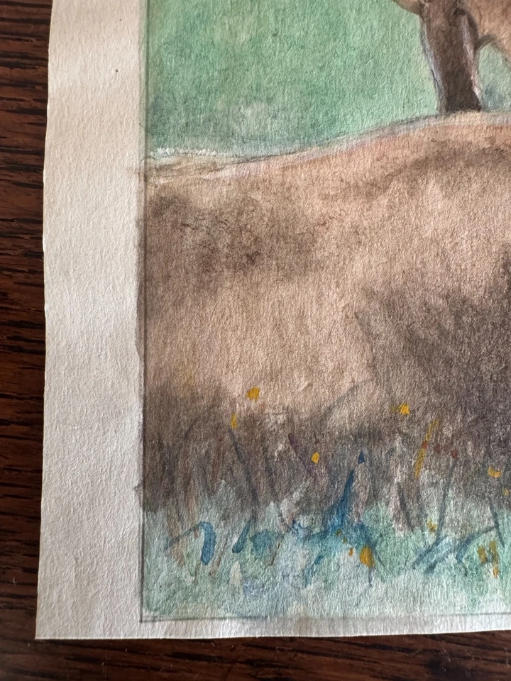 Vintage 1920s Watercolor Painting Cows Pasture Farm Signed WC Vincent 7x10 - Image 3 of 4