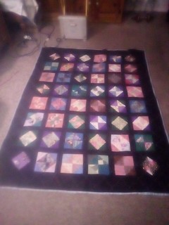 Vintage Patchwork Quilt Unusual Diamond Blocks 72" by 58" good shape