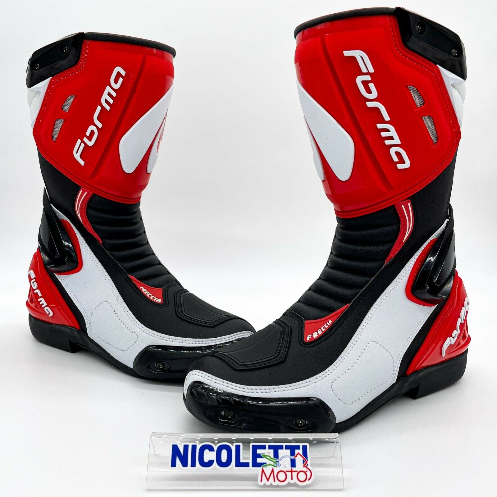 STIVALI MOTO FORMA FRECCIA ROAD RACING PISTA NERO BIANCO ROSSO