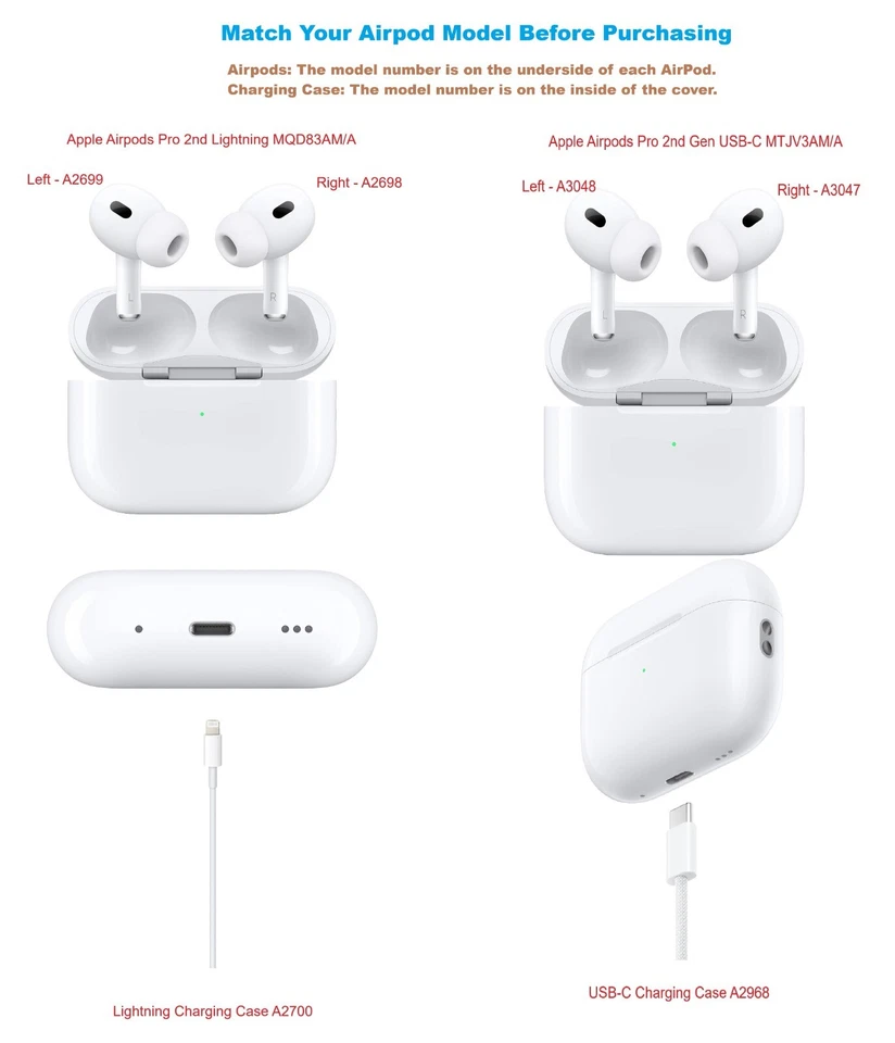 Apple AirPods Pro 2nd Gen - Right, Left or Charging Case - For Replacement ONLY