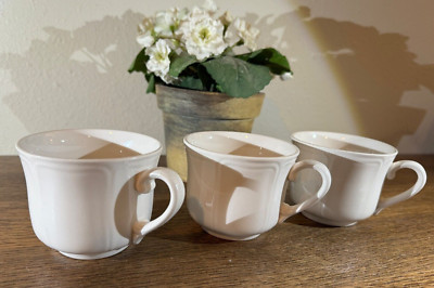 3 Federalist Ironstone Vintage White Coffee Cup Mugs 8oz EUC No chips no cracks