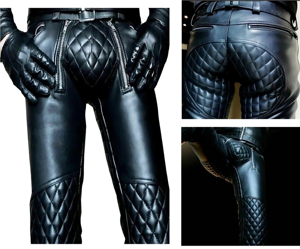 Mens Real Leather Pant Punk Kink BLUF Style Jeans Trousers Bikers Breeches Cuir