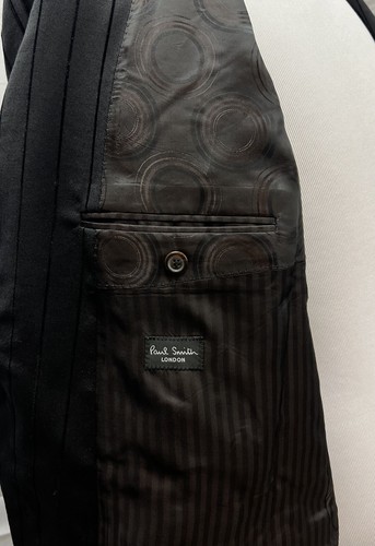 Paul Smith 46R Black Velvet Pinstripe Vented 3-Button Slim Wool Blazer Jacket - Picture 6 of 7
