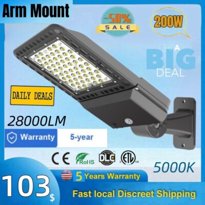 LED Shoebox Parking Lot Light Outdoor Street Roadway Pole Lamp 200W +Arm Mount