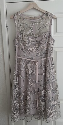 Phase Eight Peach And Grey Embroidered Dress UK 14 UK