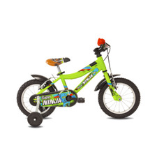 BICI BICICLETTA DA BAMBINO BIMBO 14" 1V VERDE SUPER NINJA CON FRENI ROTELLE BORR