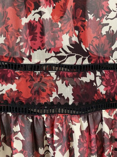 Topshop midi Dress boho lace up neckline, red & black chiffon, long sleeve 10 UK - Picture 8 of 17