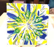 HANDMADE ACRYLIC POUR PAINTING ON 8X8 CANVAS, VARNISHED