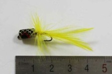 12 pcs Yellow Hackle Body Tail Foam Head Popper Bass Fly Fishing Flies Lures