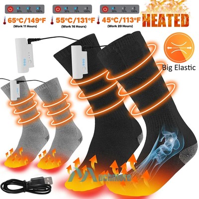 Electric Heated Socks for Men Women 3 Levels Rechargeable Battery Winter Outdoor