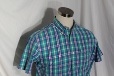 Banana Republic Shirt Mens Short Sleeve Button Blue Green Plaid XLT Tall