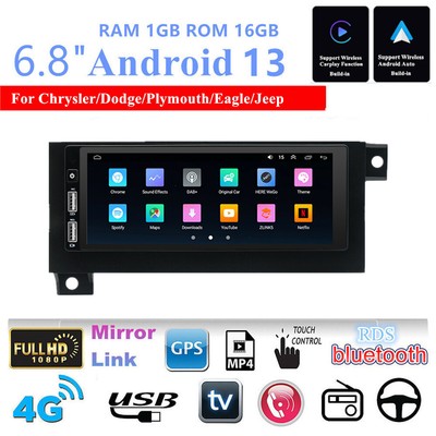 6.8'' Android 13 Wireless Carplay 1+16GB Autoradio GPS für Chrysler/Dodge/Eagle