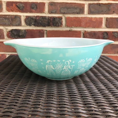 Vtg Pyrex Amish Butter Print 444 Mixing Bowl Turquoise 4 Quart