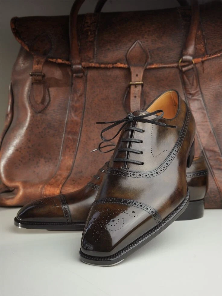 New Real Brown Leather Customize Shoes, Brogue Lac-Up For Party, Wedding Shoes