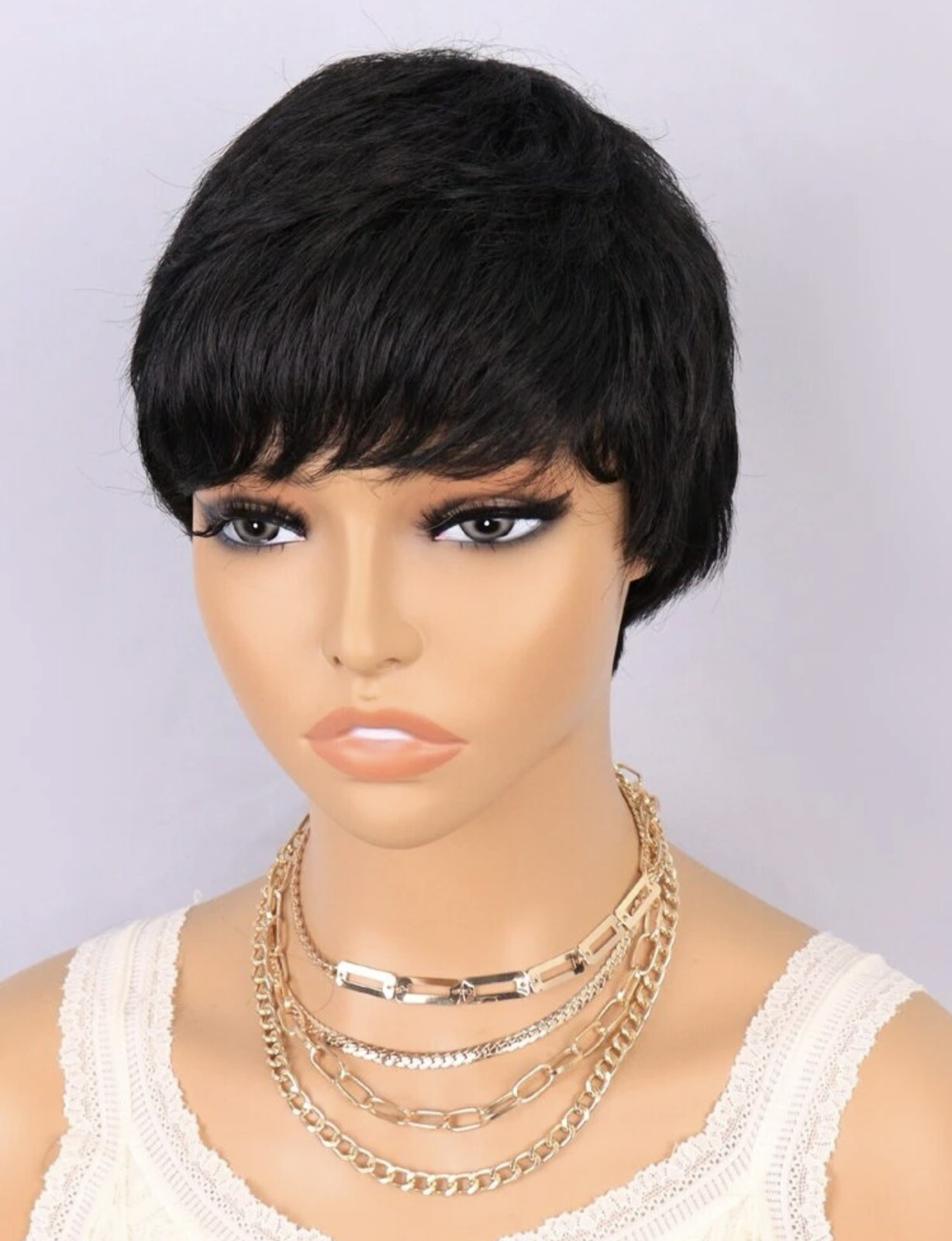 Perruque noire courte avec frange pour masquer la perte de cheveux - 3