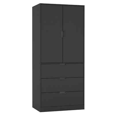 Kleiderschrank Kleiderschrank Kleiderschrank mit 3 Schubladen 2 Türen und Hängeschiene schwarz