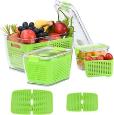 3 Pack Vegetable Fruit Storage Containers for Fridge Organizer,Lids and Air Vent