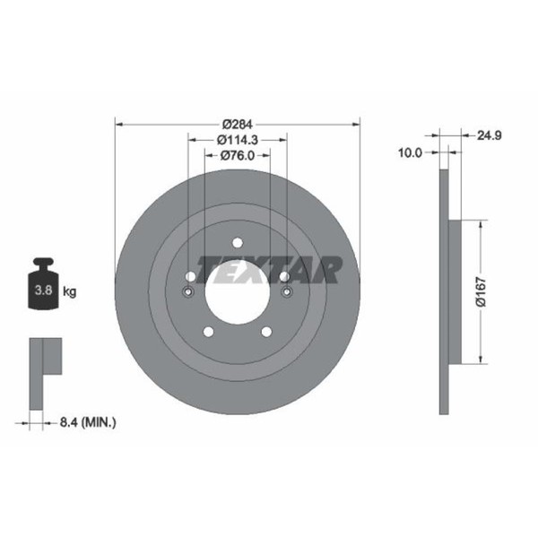 Textar 2X Bremsscheibe Hinten Ø284 Mm Voll Beschichtet FüR Hyundai I40 CW VF-image