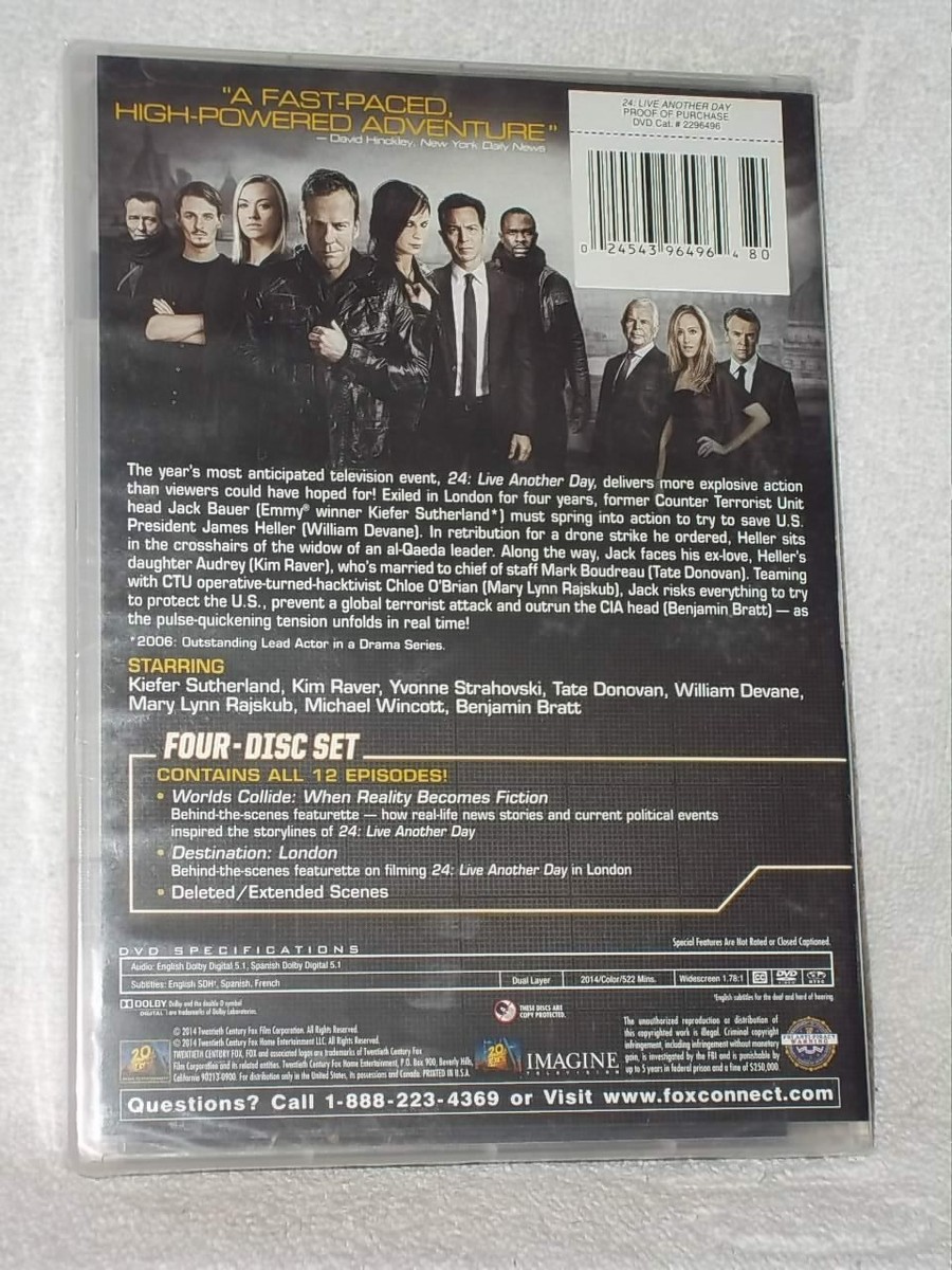 24 Live Another Day (DVD, 2019, 4-Disc) fast action TV series