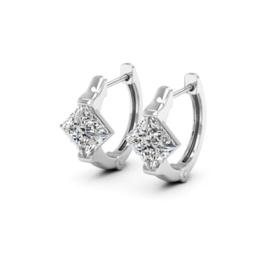 1Ct Prinzessin Geschliffen Künstlicher Diamant Reifen Huggies Ohrringe 14K Weiß