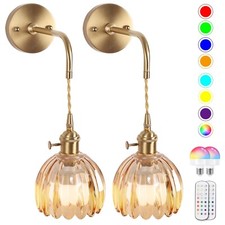 Vintage Battery Operated Wall Sconces Sets Of Two,Indoor not Hardwired Amber ...