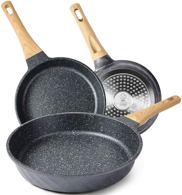 Nonstick Heat-Resistant Granite Coating 3 Piece Skillet Frying Pan 8'', 9.5  ,11''