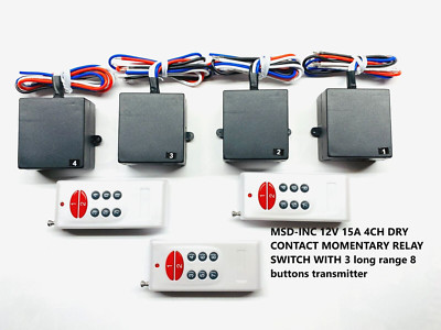 MSD 12v 15A 315mhz 4ch dry contact momentary 3 long range remotes RS306P-3