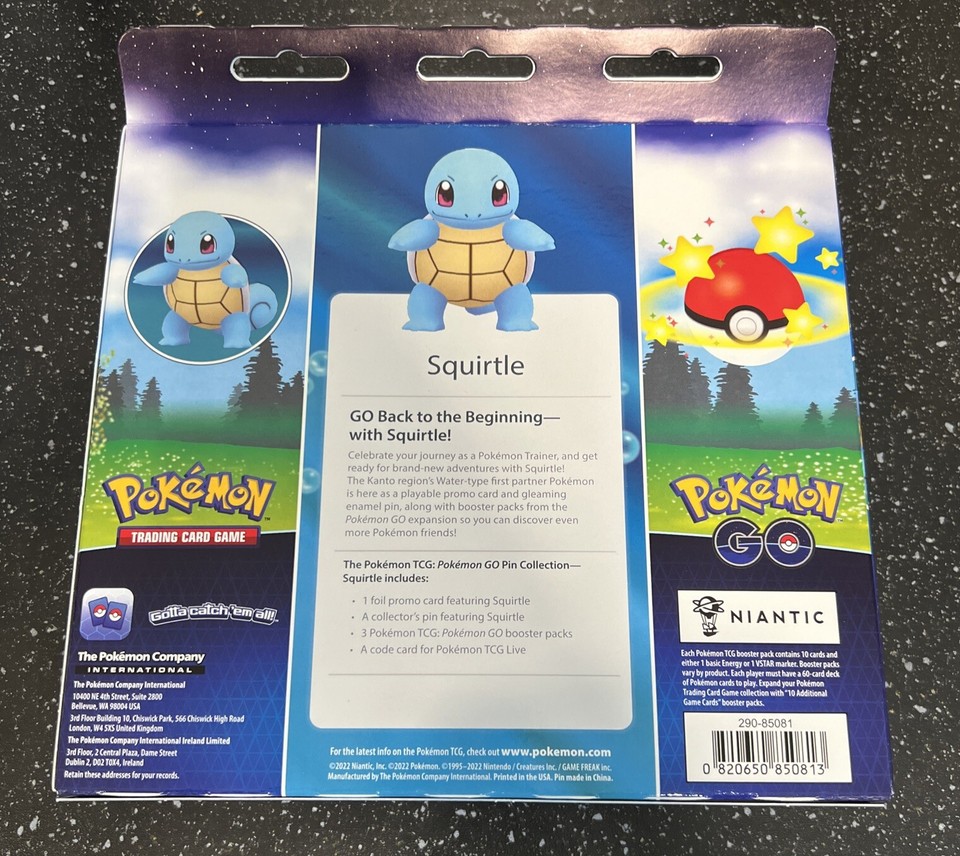 SQUIRTLE Pokemon GO 3 Booster Packs Pin Collection SWSH233 Promo Card