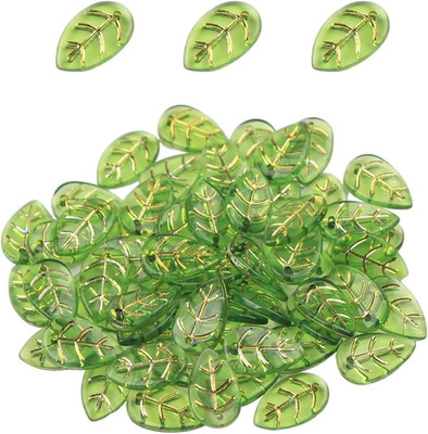 50Pcs Green Small Leaf Shape Beads for Jewelry Making DIY Bracelet Necklace Acce