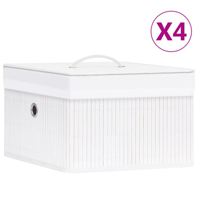 Aufbewahrungsboxen 4er Set weiß Bambus Webstoff 31x31x20cm faltbar faltbarXL