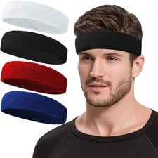 4 Pack Men  Women Sweatband Headband Terry Cloth Moisture Wicking for Sports