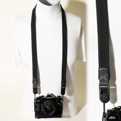 Black Flat Braid Paracord Camera Neck Strap Handmade 44'' + Peak Design Anchors