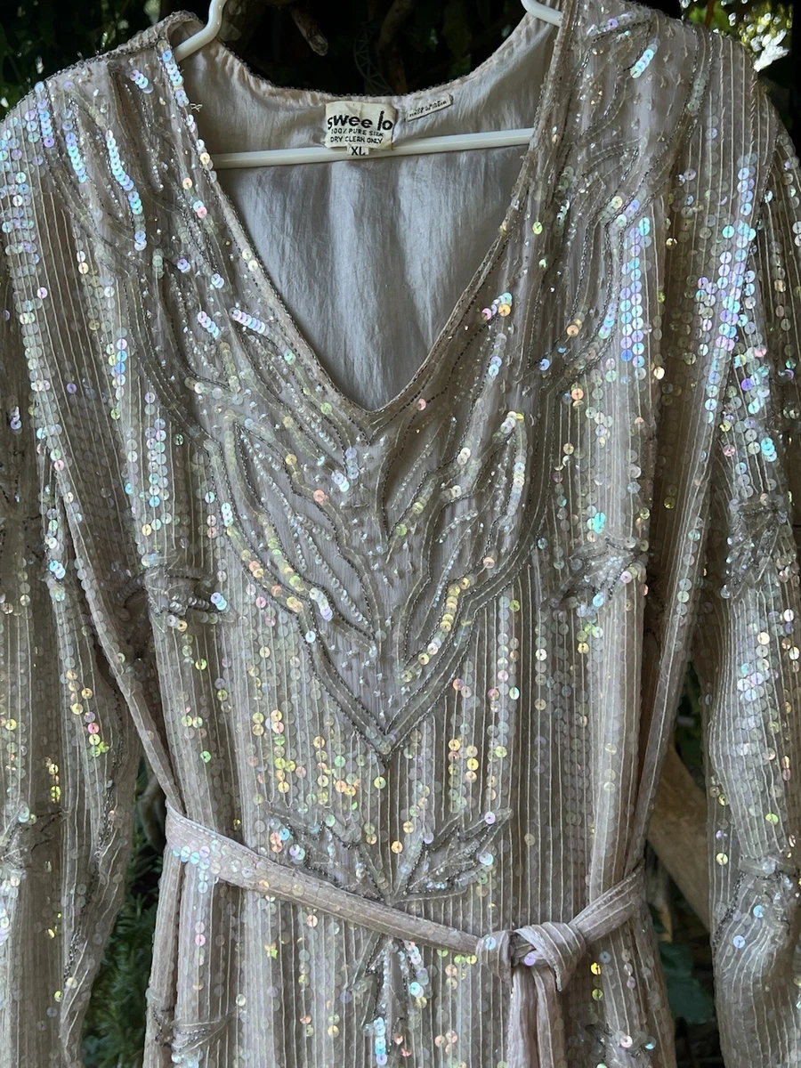 swee lo sequin dress 1970s LUXE BOHEMIAN Silk Chiffon Sequin Dress by SWEE LO / OS Xtabay Vintage