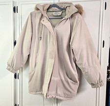 Coat Collectibles Women's Beige Hooded Parka Faux Fur Trim Full Zip Pockets M