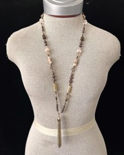 Beaded necklace earring set glass stones lobster clasp brown colors